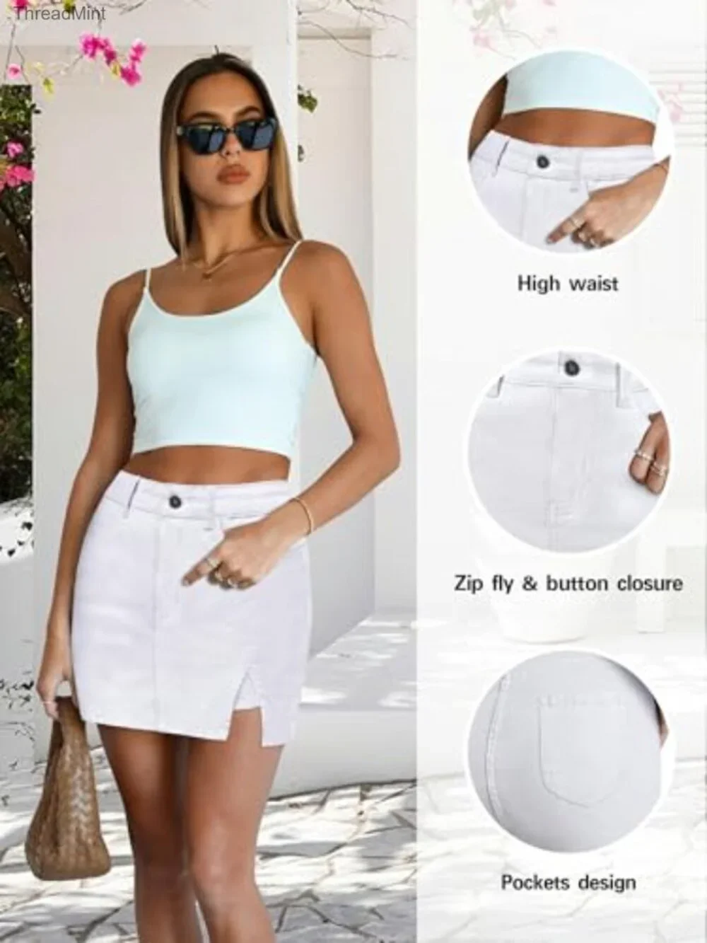 High Waist Denim Skort Casual Jean Shorts 5 Pockets